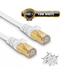 10m Câble Ethernet CAT7 Câble Réseau RJ45 10Gbps 750MHz STP Blindage Compatible Cat5/Cat5e/Cat6/Cat6a pour Routeur,Switch,TV Box,PC - 10 Mètres Blanc - avec des Cordon Clips