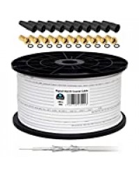 130 DB 100 m hQ - 135 pRO câble satellite coaxial à quadruple blindage 10 fiches f plaqué or 10 gummitüllen protection intempéries-pour récepteur dVB-s/s2, dVB-c et dVB-t bK livrée pour la réception de programmes en fULL hD 3D ultra hD uHD signaux