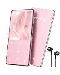 16Go Haut-Parleur MP3 Bluetooth 5.0 avec Bouton Tactile/Volume AGPTEK, 2,4 Pouces Grand Écran Miroir Lecteur Musical Audio en Métal, Baladeur MP4 Sport Radio FM, Port Carte SD Jusqu'à 128G-H9, Or Rose