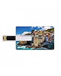 4 GB Clés USB à mémoire flash Ferme Stockage de bâton de mémoire de disque de la clé U de forme de carte de crédit bancaire Mer Méditerranée par les falaises Temps dramatique Sea Cinque Terre Print,Or