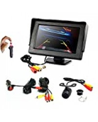 4.3" LCD TFT Moniteur Rétroviseur de Voiture et Caméra de recul, Connexion RCA Facile, Allume-Cigare Interrupteur intégré