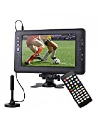 9 Pouces (22,86 cm) TV numérique DVB-T2, Batterie Rechargeable TV Portable, USB, Prise Casque, télécommande, entrée AV, DC12V, Couleur Noire