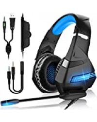 A2 Casque Gaming Professionel , Casque Gamer pour PS4/Xbox One/PC/Mac/Ordinateur/Tablette/Smartphone avec Micro Premium Anti Bruit Audio Stéréo avec LED Lampe