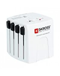 Adaptateur de Prise de Voyage Universel SKROSS - Prises France (sans terre) vers Royaume-Uni (UK), Etats-Unis (USA), Australie, Chine, France et plus de 200 autres destinations.