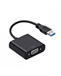 Adaptateur USB vers VGA - Adaptateur USB 3.0 vers VGA multi-affichage - Convertisseur vidéo compatible avec PC portable Windows 7/8/8.1/10