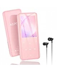 AGPTEK 32Go Haut-Parleur MP3 Bluetooth 5.0 avec Boutons Tactiles, 2.4 Pouces Grand Écran Lecteur Musical Sport HiFi Audio en Métal avec Bouton de Volume/Podomètre/Radio FM, Carte TF Jusqu’à 128G-Noir