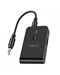 Aigital Transmetteur Bluetooth 5.0 Émetteur et Récepteur 2 en 1 Adaptateur Audio sans Fil 3.5mm AptX Basse Latence,pour TV, Casque, PC,Ordinateur Portable,Tablette, Système Stéréo de Voiture/Maison