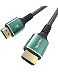 AKKKGOO 8K Câble HDMI 1M Câble HDMI 2.1 Real 8K Haute Vitesse 48Gbps 8K(7680x4320)@60Hz 4K@120Hz Dolby Vision HDCP2.2 HDR4: 4: 4 eARC Compatible avec Apple TV Samsung QLED TV