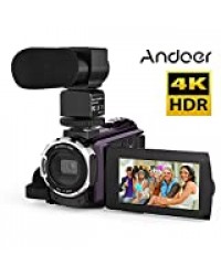 Andoer 4K 1080P 48MP WiFi Caméra Vidéo Numérique Enregistreur avec Novatek Master 96660 3 pouces Capacitif Écran Tactile IR Infrarouge Nuit Vue avec Microphone