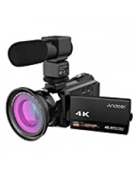 Andoer Caméra Vidéo Numérique Enregistreur 4K 1080P 48MP WiFi avec Novatek Master 96660 3 Pouces Capacitif Écran Tactile IR Infrarouge Nuit Vue avec Objectif Macro Grand Angle et Microphone