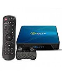 Android TV Box 10.0, 【4GB+64GB】 avec Mini Clavier Touchpad TV Box QPLOVE Q8 RK3318 Quad-Core 64bit Support Dual WiFi 2.4G/5GHz 100M LAN H.265 3D BT 4.0 4K Ultra HD Smart TV Box