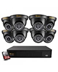 Anlapus 8ch 5MP H.265+ Kit Caméra Surveillance Enregistreur vidéo Numérique avec Disque Dur 2TB 8pcs Caméra dôme de Surveillance Mégapixels 2560 * 1920p IP66 App Gratuite