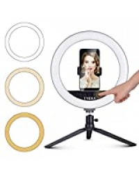 Anneau Lumineux LED 10 Inch à Intensité Variable en Continu avec Support de Trépied Réglable et Support de Téléphone Portable pour Diffusion en Direct Vidéo Anneau Selfie Lumière Éclat 25cm 3 Couleurs