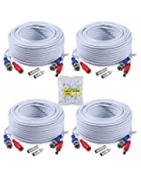 ANNKE 30m/90ft Câble de Video DC Power HD/AHD/TVI Préfabriqué Tout-en-Un BNC Vidéo 4pcs pour CCTV Caméra DVR Système de Sécurité Surveillance Enregistreur,Blanc