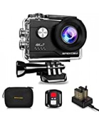 Apexcam 4K 20MP WiFi Caméra Sport sous-Marine 40M Étanche Caméra de Sport Ultra HD 170 ° Grand Angle 2.4G Télécommande 2 Batteries Rechargeables 1050mAh 2.0 '' Ecran LCD et Kit d'accessoires