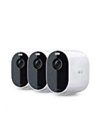 Arlo Essential - caméra de surveillance Wifi sans fil, Pack de 3 caméras HD. Jour/Nuit, Etanche IP65, Intérieur/Extérieur, Batterie 6 mois. Ne nécessite pas de station d'accueil (VMC2330)