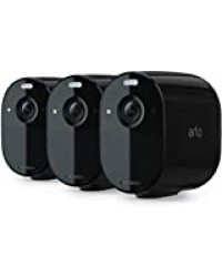 Arlo Essential - Pack de 3 Caméras de surveillance Wifi Sans fils. Jour/Nuit, Etanche IP65, Intérieur/Extérieur, Black, Batterie 6 mois (VMC2330B)