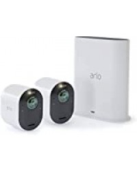 Arlo Ultra 4K HDR | caméra de surveillance Wifi sans fil. Grand Angle 180° Spot intégré, vision nocturne colorée. Étanche. Rechargeable. Abonnement gratuit 1 an. Pack de 2 caméras (VMS5240)