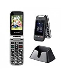 Artfone Téléphone Portable Senior à Clapet Débloqué, avec Grandes Touches, Bouton SOS, Haut Volume, Radio FM, Appareil Photo pour Personnes Ages (Ecran 2.4'', Dual SIM, Torche, Station de Charge)