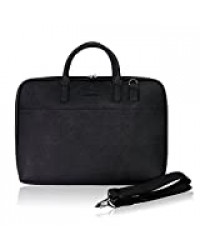 Arvok 13,3 Pouce Sacoche pour Ordinateur Portable en PU Cuir avec Bandoulière, Poignée et Poches Housse Ordinateur Imperméable pour MacBook Air Pro/UltraBook/Chromebook/Notebook(13-14 Pouces, Noir)