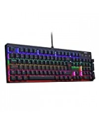 AUKEY Clavier Mécanique LED Rétro-éclairé Clavier Gaming avec Blue Switch, 105 Touches AZERTY Français Clavier de Jeu 100% Anti-ghosting avec Panneau en Métal et Design Étanche pour Joueur et Dactylo