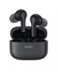 AUKEY Écouteurs Bluetooth 5 sans Fil avec aptX Basses Profondes, 4 Microphones, Réduction de Bruit CVC 8.0, IPX7 Étanche, USB-C Charge Rapide, Stéréo Hi-FI Oreillette pour iPhone et Android