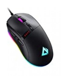 AUKEY Knight Souris Gamer, Souris de Jeu Filaire RVB avec 10000 DPI, 8 Boutons Programmables, Effets d'éclairage RVB, Macros, Bouton de Tir Souris Gaming pour PC et Mac