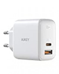 AUKEY Omnia USB C Chargeur Secteur USB 65W avec GaNFast Tech & Détection Dynamique, Chargeur Mural avec USB C Power Delivery 3.0 pour 13''MacBook Pro, iPad Pro, iPhone Se, Google Pixel 4XL, Samsung