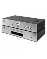 AUNA "Elegance Tower 2.0 - Set HiFi Stereo avec Platine Lecteur CD de Salon et ampli HiFi 2 canaux (Lecteur CD Compatible MP3, Port USB, Sorties analogiques et numériques) - Argent