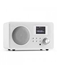 AUNA IR-150 WH - Radio Internet, numérique, Radio WiFi, 250 mémoires, FM 20 mémoires, AUX, égaliseur, réveil, arrêt Automatique, météo, Bourse, Design rétro, Bois, Blanc