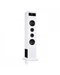 AUNA Karaboom 100 - système d'enceintes 2.1, Enceinte Tour, Enceinte 2.1, 120W Max, Bluetooth, Port USB 2 en 1, MP3, Radio FM, AUX-in, Support Tablette, Blanc