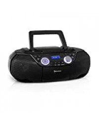 AUNA Roadie 2K - Boombox Compact, Lecteur CD, Radio et Cassette, Secteur ou sur Piles, Port USB, Streaming sans Fil par Bluetooth 5.0, Radio avec réception Dab/Dab + et FM et Tuner numérique- Argent