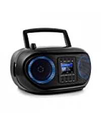 AUNA Roadie Smart Boombox - Radio Internet, Dab/Dab+, Radio FM, Lecteur CD, stéréo, Port USB, MP3, Bluetooth, Prise Jack 3,5 mm, entrée AUX, éclairage LED Multicolore, Noir