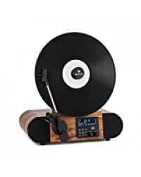 AUNA Verticalo Se - Platine Vinyle rétro Verticale, 33/45/78 t/Min, Haut-parleurs stéréo, Port USB Compatible MP3, Bluetooth, Entrée AUX, Ecran LCD, Tuner Dab+, Tuner FM - Bois