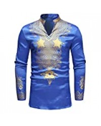 Barkoiesy Chemise à Manches Longues Imprimée pour Hommes T-Shirt Ethnique de Style Africain T-Shirt Automne et Hiver Top à Col Rond Mode Blouse Décontracté Chemise Pas Cher Tunique