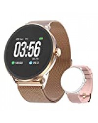 Bebinca Monte Connectée Bluetooth 5.0 Smartwatch Bracelet Connecté Cardio Etanche IP68 Podometre Sport Cardiofrequencemetre Marche Chronometre pour Android iOS iPhone Xiaomi Huawei（Or）