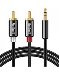 Beikell Câble RCA Jack Audio 2M, Stéréo Jack 3.5mm Mâle vers 2 RCA Mâle Y Auxiliaire Audio Câble pour Téléphone/iPhone/iPod/Amplificateur/Enceinte/HDTV/Cinéma Maison/vidéoprojecteur et etc.