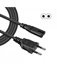 BERLS 5Ft(1.5m) 2 Prong Pole AC Power Cable d'alimentation 2 Broches C7 Cordon d'alimentation pour TV, PC, PS, Xbox, Ordinateur de Bureau et de consoles au secteur, Noir