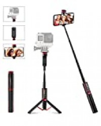 BlitzWolf Perche Selfie Trépied pour Smartphone GoPro et DSLR, 84cm Aluminium Léger Tout en Un Bâton Selfie Bluetooth avec Télécommande pour iPhone, Samsung, Huawei, LG, Sony, Android, GoPro et Plus