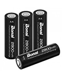 BONAI 4pcs Piles AA Rechargeables 2800mAh Accu AA LR6 Ni-MH 1,2V Grande Capacité, Batterie Rechargeable 1200 Cycles - Faible Auto-décharge