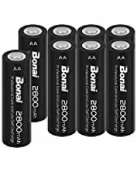 BONAI 8pcs AA Piles Rechargeables 2800mAh Accu AA LR6 Ni-MH 1,2V Grande Capacité, Batterie Rechargeable 1200 Cycles - Faible Auto-décharge