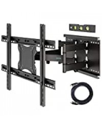 BONTEC Support Mural TV Orientable et Inclinable pour Télévision de 37-80 Pouces LED LCD Incurvée avec Double Bras Mouvement Complet Ultra Fort Max Charge de 65 kg