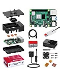 Bqeel Raspberry Pi 4 Modèle B(4 B), 2Go Starter Kit Upgraded for Raspberry Pi 3 64Go Micro SD Carte, 4K, BT 5.0, 1000Mbps, USB 3.0, Alimentation avec Interrupteur, Ventilateur,Dissipateur