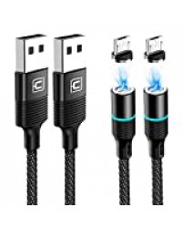 Câble Magnétique Micro USB, CAFELE 2 pièces 1M QC3.0 Charge Rapide et Synchro Données Câble en Nylon Tressé avec Lumière LED pour Samsung Galaxy S7/S7 edge/S6/S6 edge, Xiaomi Redmi Note 6, Huawei P10