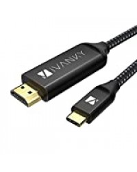 Câble USB C HDMI 2m [4K@60Hz] iVANKY Câble USB Type C vers HDMI en Nylon Tressé & Plaqué Or Thunderbolt 3 Compatible pour MacBook, Dell XPS, Samsung S8-S10/Note 8-10, Huawei Mate30/P30 etc - Noir