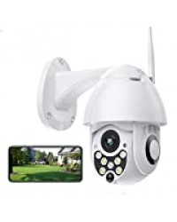 Camera Dome Exterieur Full HD 1080P Vidéo Surveillance à Dissuasion Active, IP65 étanche, Détecteur de Mouvement, Audio Bidirectionnel et Vision Nocturne