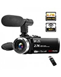 Camescope 2.7K Camescope Numerique Full HD 30FPS Caméscope 24MP à écran Tactile Caméra WiFi à Vision Nocturne Caméscope avec Microphone pour Youtube