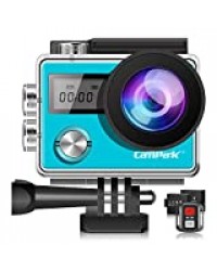 Campark Caméra Sport 4K Ultra HD 20MP WiFi Caméra d'action Étanche 30M 170 °Grand-Angle Caméscope avec Écran Tactile, 2 Batteries et Kits d'Accessoires (Blue)