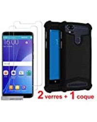 CAMPUS TELECOME 2 Films Vitre Verre Trempé Protection ecran + 1 Coque Noir Gel Silicone incassable Universelle Compatible pour Konrow Cool-K / Just5 / Just 5 (5 Pouces)