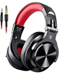 Casque Audio Filaire, OneOdio Fusion A71 Casque DJ Fermé, Casque Studio, Casque de Monitoring avec Prise 6,35mm et 3,5 mm, Compatible Synthétiseur Guitare Piano PC Tablette Smartphone (Rouge)